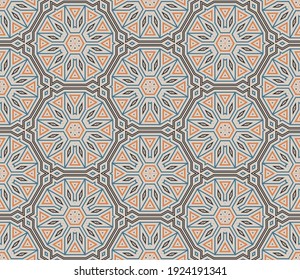 Abstract fantasy thin line hexagon, triangle geometric seamless pattern. Creative mosaic, tile background.