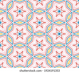 Abstract fantasy thin line hexagon, triangle geometric seamless pattern. Creative mosaic, tile background.