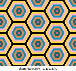 Abstract fantasy thin line hexagon, triangle geometric seamless pattern. Creative mosaic, tile background.