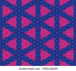 Abstract fantasy thin line hexagon, triangle geometric seamless pattern. Creative mosaic, tile background.
