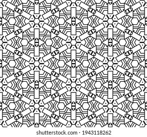Abstract fantasy thin line hexagon, triangle geometric seamless pattern. Creative mosaic, tile background.