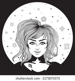 Abstract fantasy Virgo girl, zodiac sign avatar design.