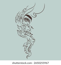 Abstract fantasy of woman face vector for illustration, card, decoration