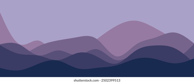 abstract faraway mountains waves, multiple layer wave background vector abstract, flat graphic mountain wave design.