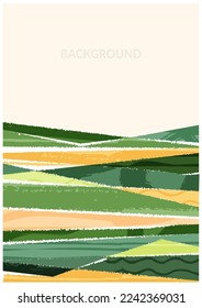 Abstract farm agriculture vertical template. Green field pattern, eco background, nature landscape vector illustration with texture. Farmland collage for leaflet, booklet. Ecology backdrop, card