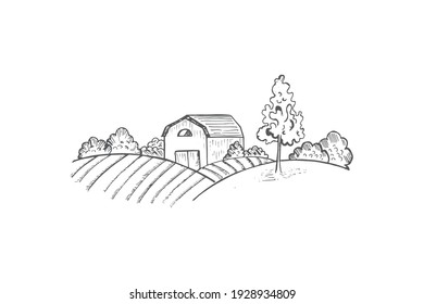 Abstract farm banner. Sketch of a farm. Vector illustration perfect for greeting cards, party invitations, posters, stickers, clothing.