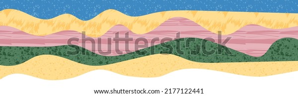 Abstract farm field background with texture vector
illustration banner. Japanese wave pattern with mountain
background. Asian minimal design. Chinese horizontal template. Wavy
cover and layout