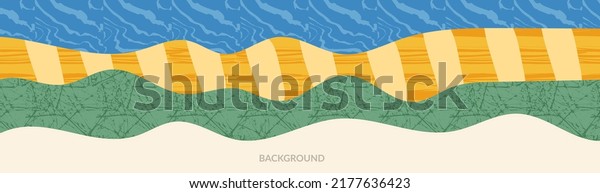 Abstract farm field background with texture vector\
illustration banner. Japanese wave pattern with mountain\
background. Asian minimal design. Chinese horizontal template. Wavy\
cover and layout