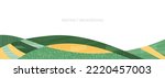 Abstract farm field collage background. Agro land backdrop, farmland landscape vector illustration with texture. Oriental decorative banner, eco design, green rural panorama, ecology art header