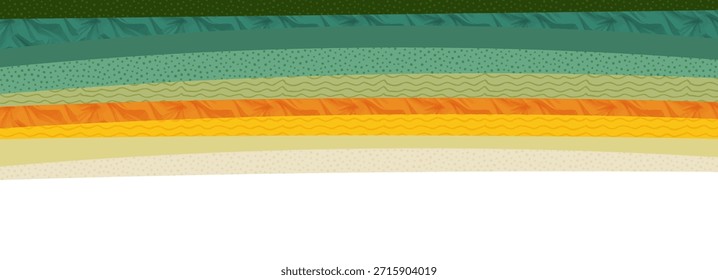 Abstract farm field collage horizontal background. Agriculture banner backdrop, nature landscape vector textured illustration. Green decorative header, eco design, rural template, ecology art layout