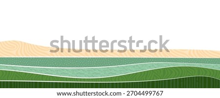 Abstract farm field collage horizontal background. Agriculture banner backdrop, nature landscape vector textured illustration. Green decorative header, eco design, rural template, ecology art layout