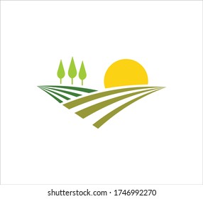 abstract farm land or food crop inside a circle with leaf vector icon logo design template for agriculture, food crop, hydroponic nursery and farm business