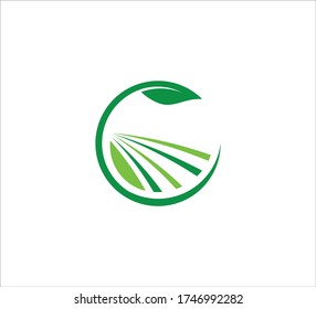 abstract farm land or food crop inside a circle with leaf vector icon logo design template for agriculture, food crop, hydroponic nursery and farm business