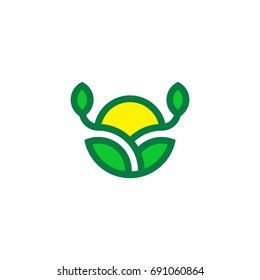Abstract farm logo, leaf with sun. Vector logo template