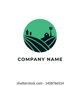 Abstract farm logo. This logo icon incorporate with field, tree and farm house in the creative way. It will be suitable for farm related service.
