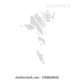 Abstract Faroe Island map with gray diagonal lines. Faroe Island stripes map. Vector illustration EPS10.