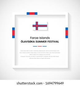 Abstract Faroe Islands flag square frame stock illustration. Modern country frame with text for Olavsoka summer festival of Faroe Islands.