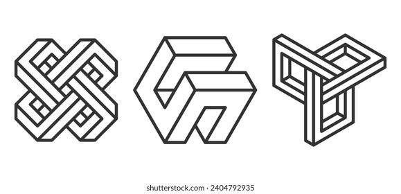 Abstract fascinating shapes line art isolated on white background. Optical illusion. Vector illustration.