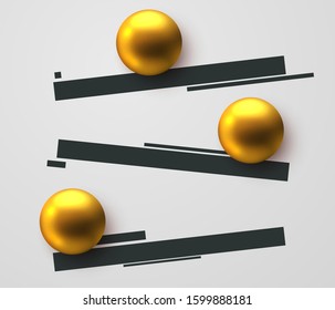 Abstract fashion background with golden 3d shapes. Realistic geometric composition for design cover, banner, poster. Bright vector minimalistic concept. Creative colorful art illustration.