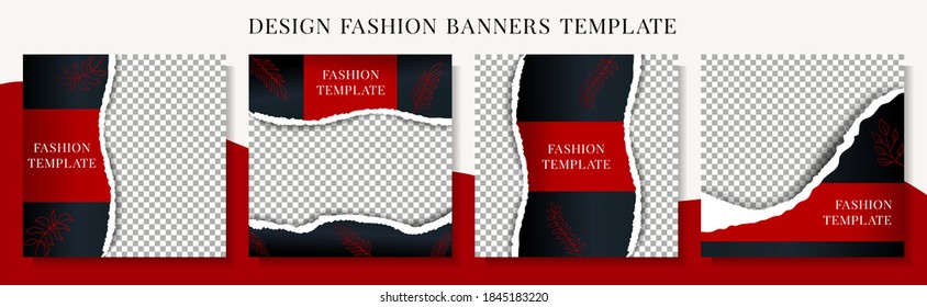 Abstract Fashion Banner Instagram Stories Post In Blog Template With Wavy Sand Pattern Design And Place For Photos In Travel Industry.Creative Graphic Promo Vector Illustration For Business.Streaming.