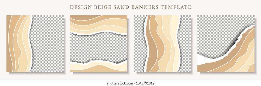 Abstract fashion banner instagram stories post in blog template with wavy sand pattern design and place for photos in travel industry.Creative graphic promo vector illustration for business.Streaming.