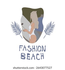 Abstract Fashion Beach Girl In Swimsuit And Surf Trendy Groovy Illustration T-shirt Print Vector Design