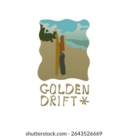 Abstract Fashion Beach Girl In Trendy Look  And Surf Hand Drawn Groovy Illustration T-shirt Print Poster Vector Design