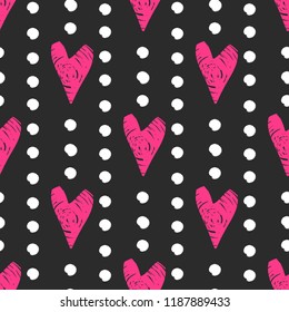 Abstract Fashion Doodle Heart Shapes , Hand Drawn Seamless Pattern Print. Romantic 