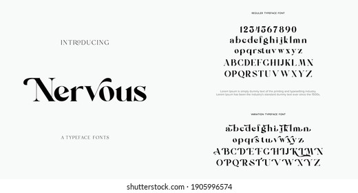 Abstract Fashion Font Alphabet. Minimal Modern Urban Fonts For Logo, Brand Etc. Typography Typeface Uppercase Lowercase And Number. Vector Illustration