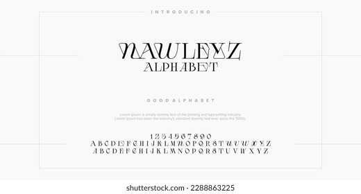 Abstract Fashion font alphabet. Minimal modern urban fonts for logo, brand etc. Typography typeface uppercase lowercase and number. vector illustration