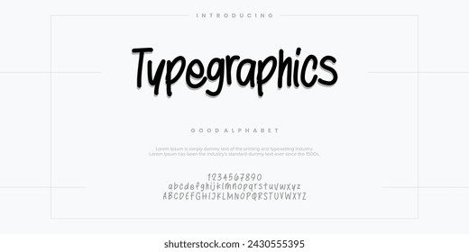 Abstracto Alfabeto de fuentes de moda. Fuentes urbanas modernas mínimas para logotipo, marca, etc. Tipografía tipo letra mayúscula minúscula y número. ilustración vectorial