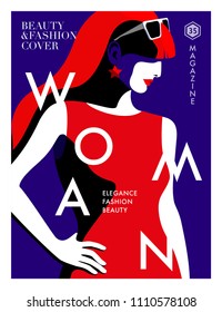 Abstract fashion girl, face in profile. Woman magazine cover design. Vector illustration