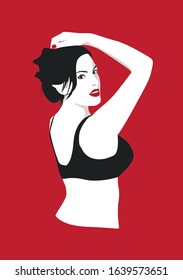 Abstract fashion girl on red background. Magazine cover template. Vector illustration.