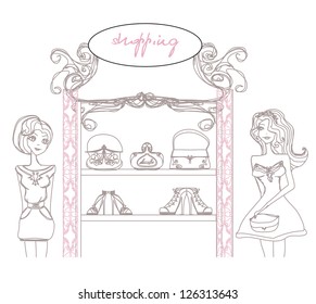  abstract fashion girls Shopping - illustration