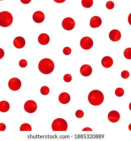 Abstract fashion grunge polka dots background. White seamless pattern with red textured circles. Template design for invitation, poster, card, flyer, banner, textile, fabric. Halftone card.