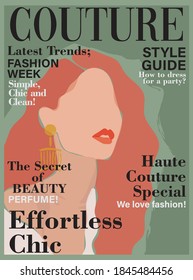 Abstract fashion magazine cover illustration - Graphic girl face vector print for tee / t shirt and poster