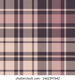 Abstract fashion pattern. Seamless tartan check plaid in in soft pink and taupe for poncho, blanket, throw, or other modern textile design. Herringbone woven pixel texture.