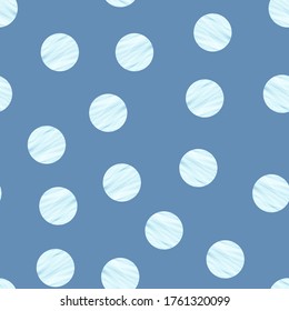 Abstract fashion polka dots background. Blue seamless pattern with white textured circles. Template design for invitation, poster, card, flyer, banner, textile, fabric. Halftone card.