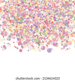 Abstract fashion polka dots background. White dotted pattern with rainbow gradient circles. Template design for invitation, poster, card, flyer, banner, textile, fabric.