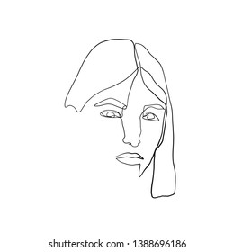 Abstract fashion portrait. Hand Drawing One line vector illustration. 