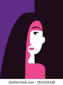 abstract fashion portrait in trendy colors. beauty, style and fashion in a minimalistic image. face of a woman for the design of cosmetics and women's things.