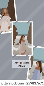 Abstract Fashion Portrait Woman On The Beach With Water Rocks Sea Foam Landscape Retro Poster Picture For Travel Mood Board Stories Vector Design