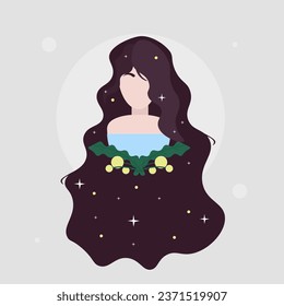 Abstract Fashion Woman Faceless Portrait Brow Floral Beauty Stars Sky Hair Logo Isolated Vector