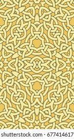 Abstract fashionable seamless pattern with celtic knot ornament of beige, light brown, and black shades