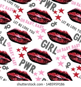 Abstract fashionable slogan. Typography slogan lips bad girl, vector illustrations. With illustration cool slogans. Vector graphic design for t shirt and other uses. Vector bright print for fabric.