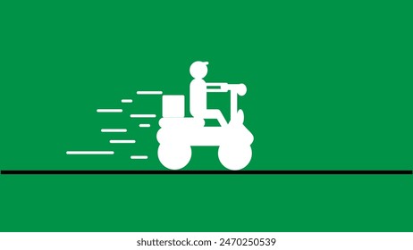 Abstract Fast delivery by motorcycle icon, delivery man riding a scooter, fast shipping symbol.