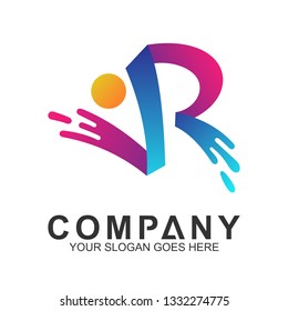 abstract fast letter VR/RV combination with human shape, family care vector, creative people logo icon