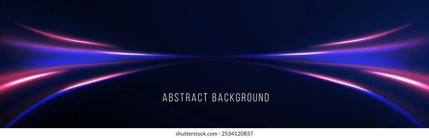 Abstractas partícula de neón brillante de movimiento rápido creó movimiento de línea de curva de luz azul, velocidad de datos de Internet futurista digital. Autopista, el efecto de los faros de los coches. Construcción de líneas finas de bajo poli.