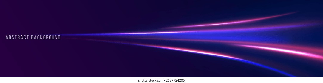 Abstractas partícula de neón brillante de movimiento rápido creó movimiento de línea de curva de luz azul, velocidad de datos de Internet futurista digital. Autopista, el efecto de los faros de los coches. Construcción de líneas finas de bajo poli.