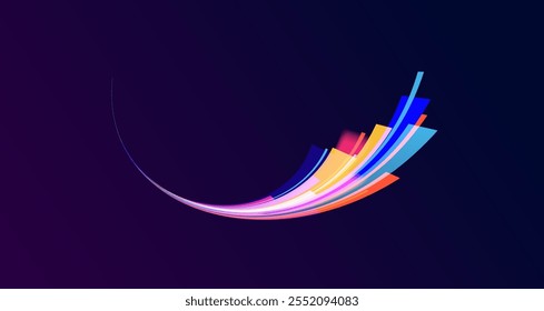 Abstractas partícula de neón brillante de movimiento rápido creó movimiento de línea de curva de luz azul, velocidad de datos de Internet futurista digital. Autopista, el efecto de los faros de los coches. Construcción de líneas finas de bajo poli.